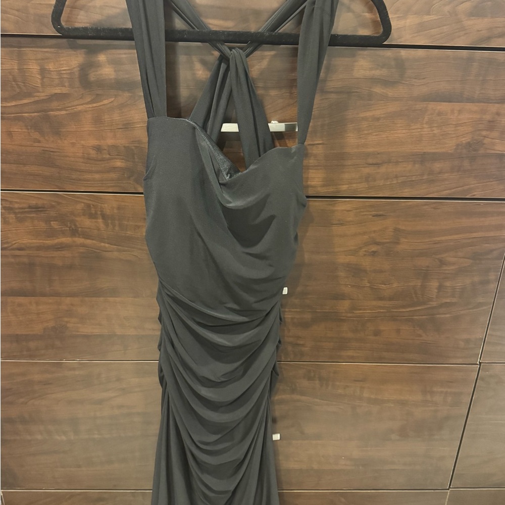 Laundry By Shelli Segal Black Ruched Halter Bodycon Dress